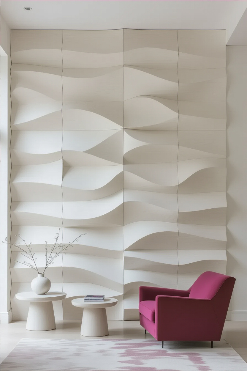 Modern White Wood Slats Living Room Wall Paneling