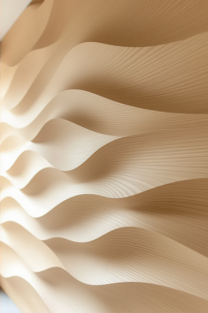 Muted Beige Living Room Wood Wall