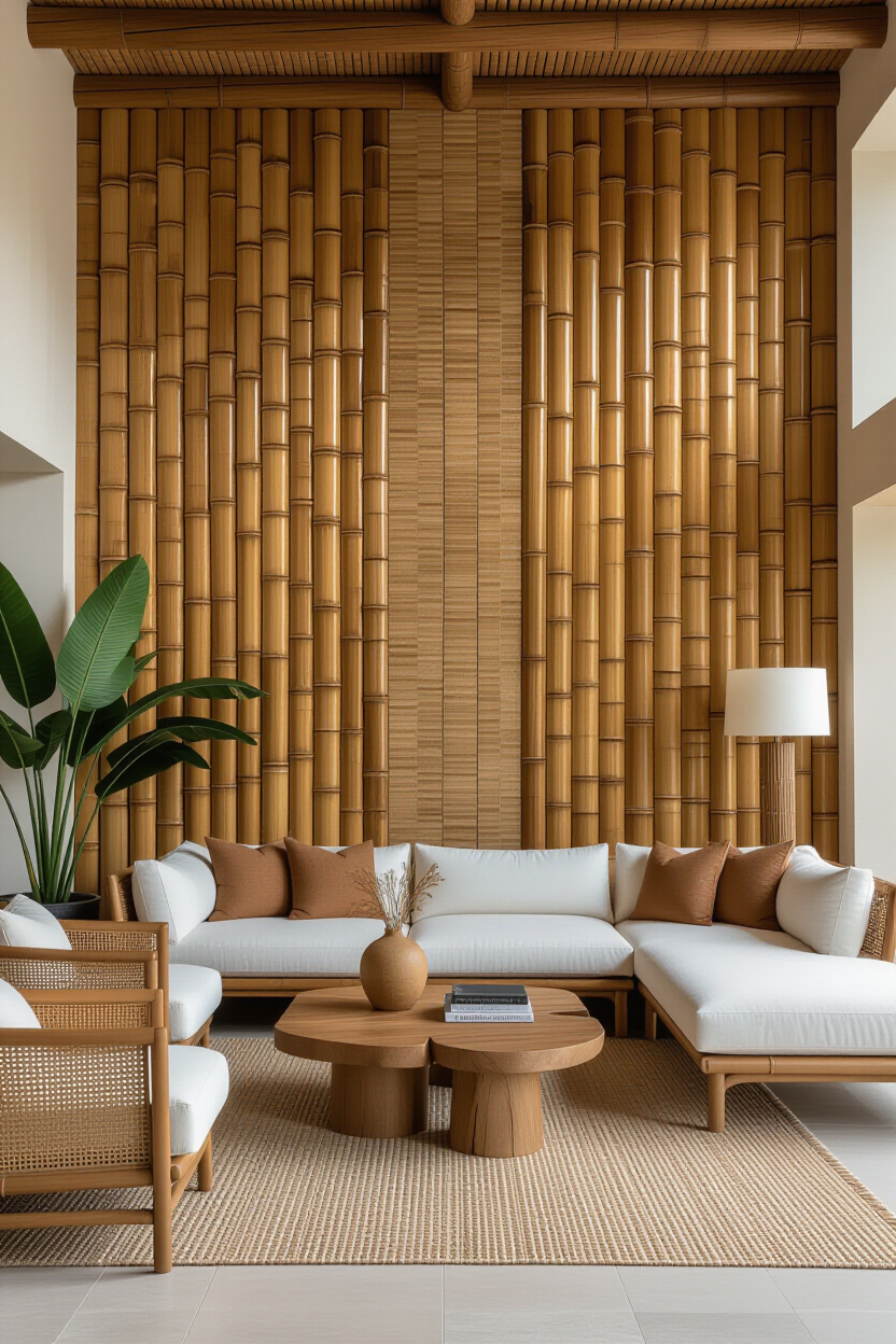 Natural Bamboo Living Room Wall Paneling