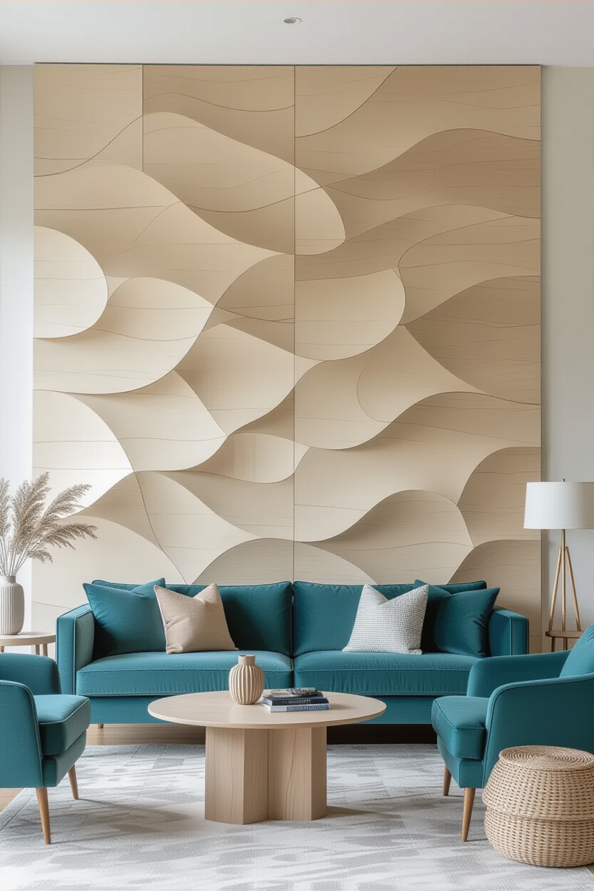 Natural Birch Living Room Textured Accent Wall