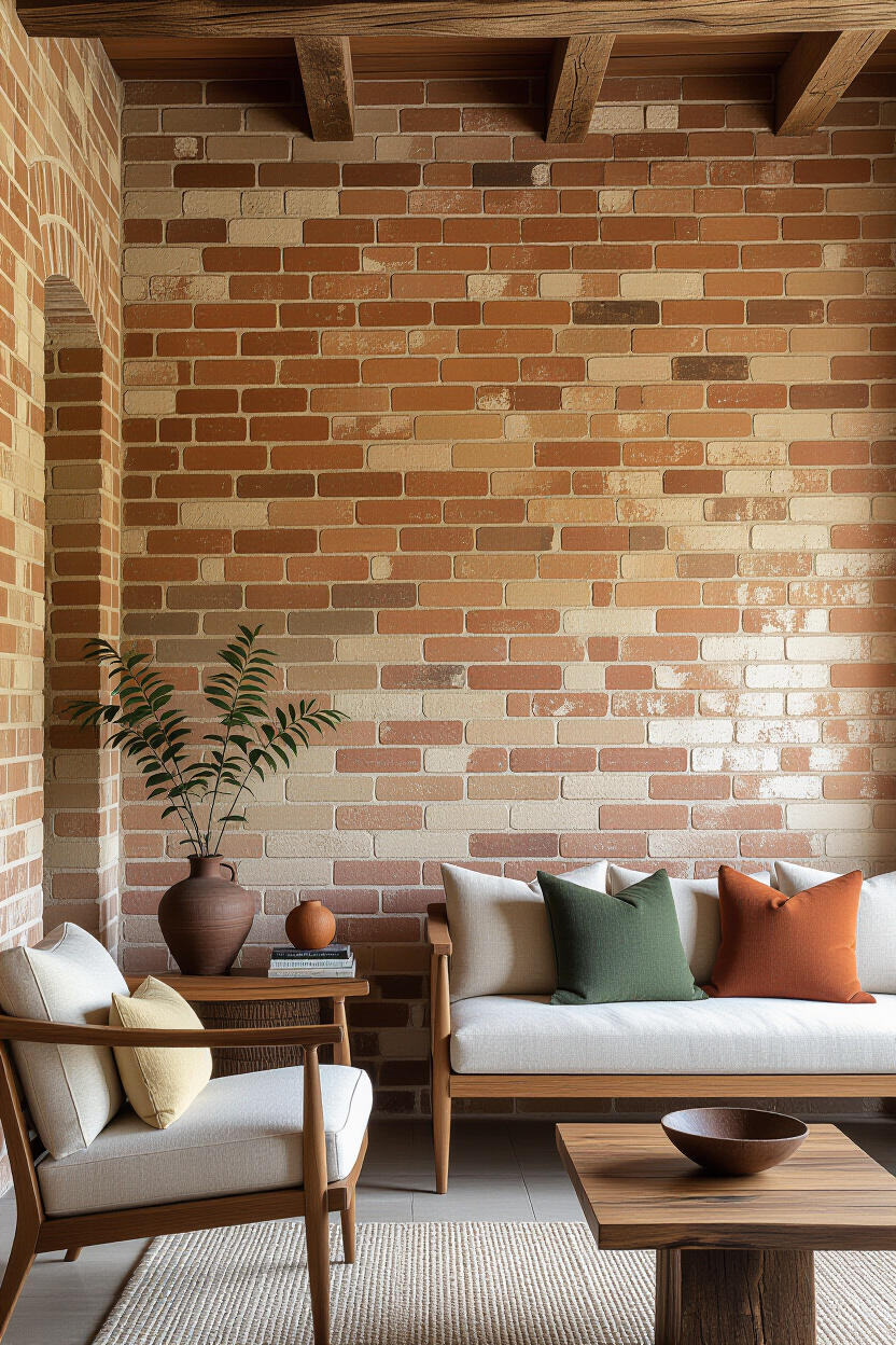 Natural Brick Living Room Wall Finish