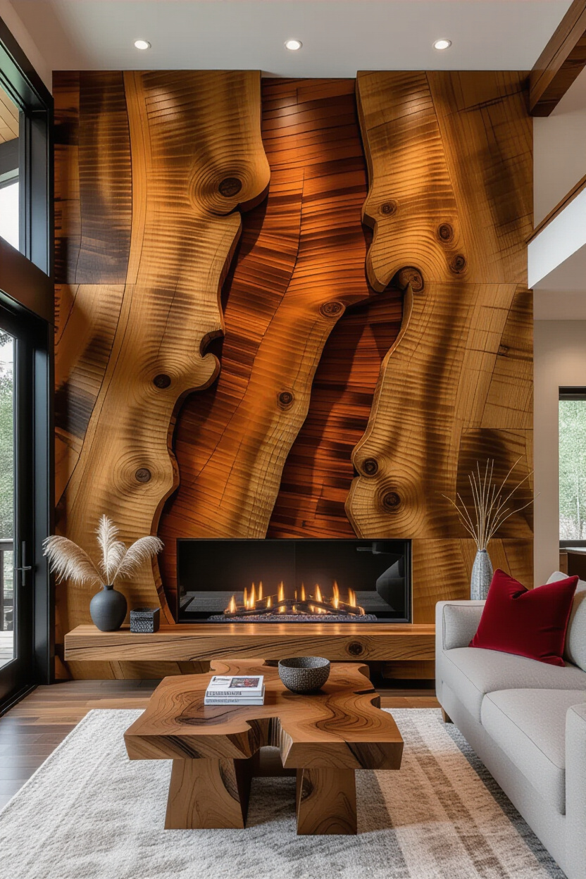 Natural Cedar Living Room Wood Wall