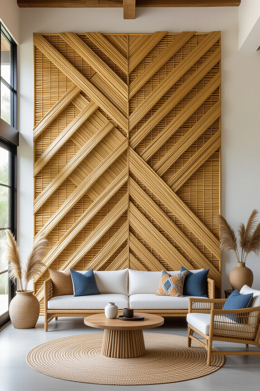 Natural Rattan Weave Living Room Statement Wall