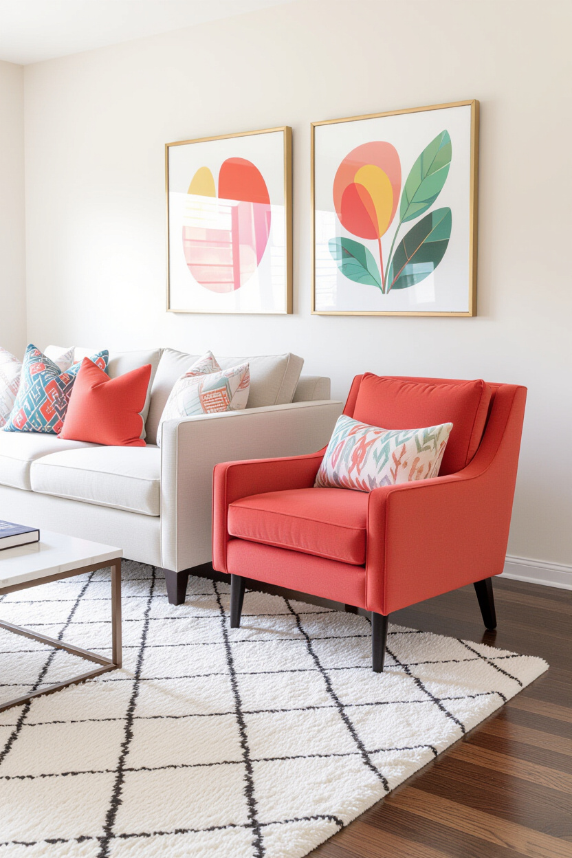 Neutral with a Pop of Color Living Room: White Couch Inspiration