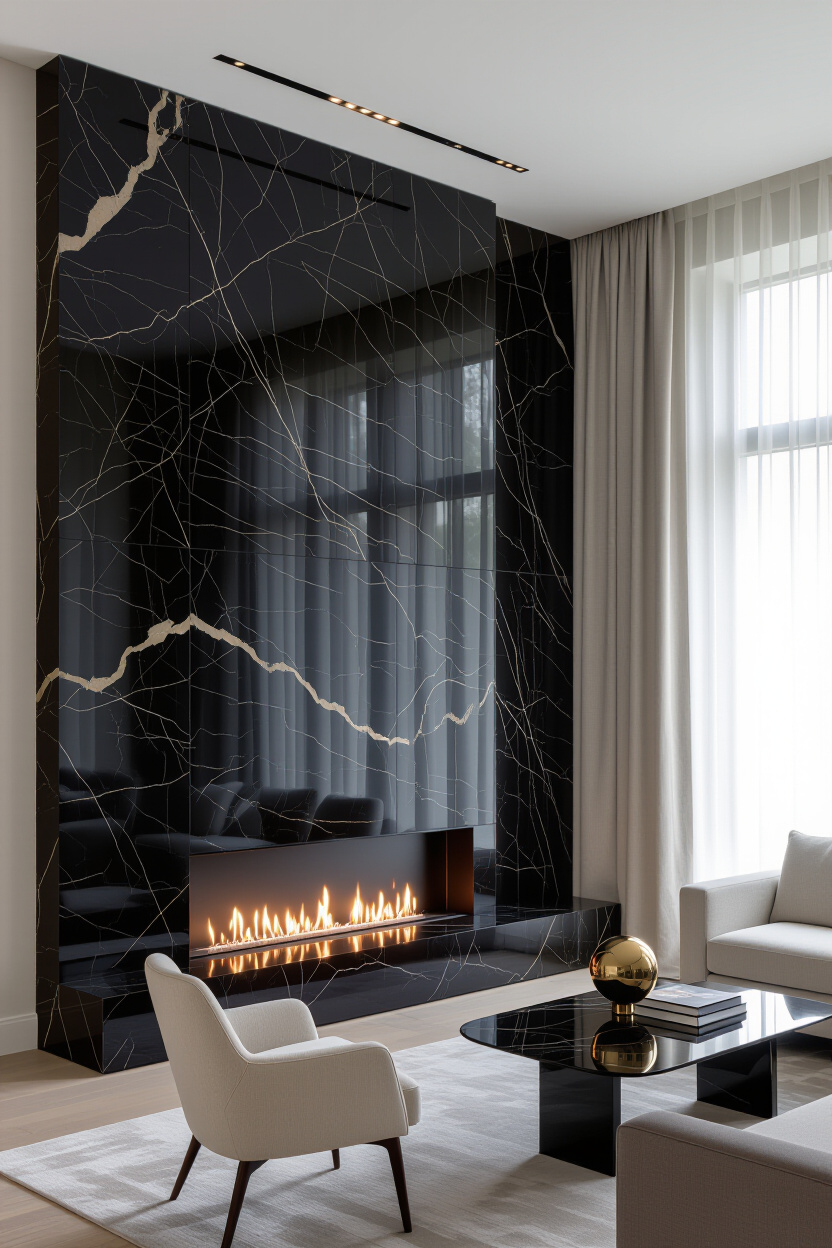 Onyx Black Accent Wall Living