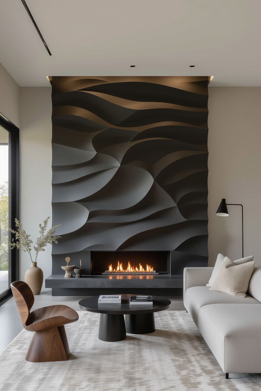 Polished Concrete Living Room 3D Accent Wall