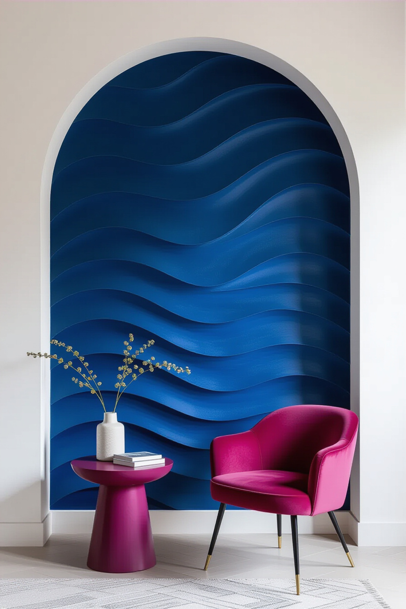 Rich Navy Living Room Textured Accent Wall