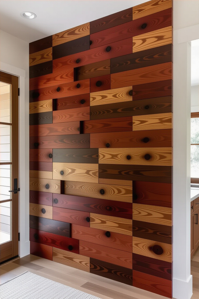 Rustic Redwood Living Room Wood Wall