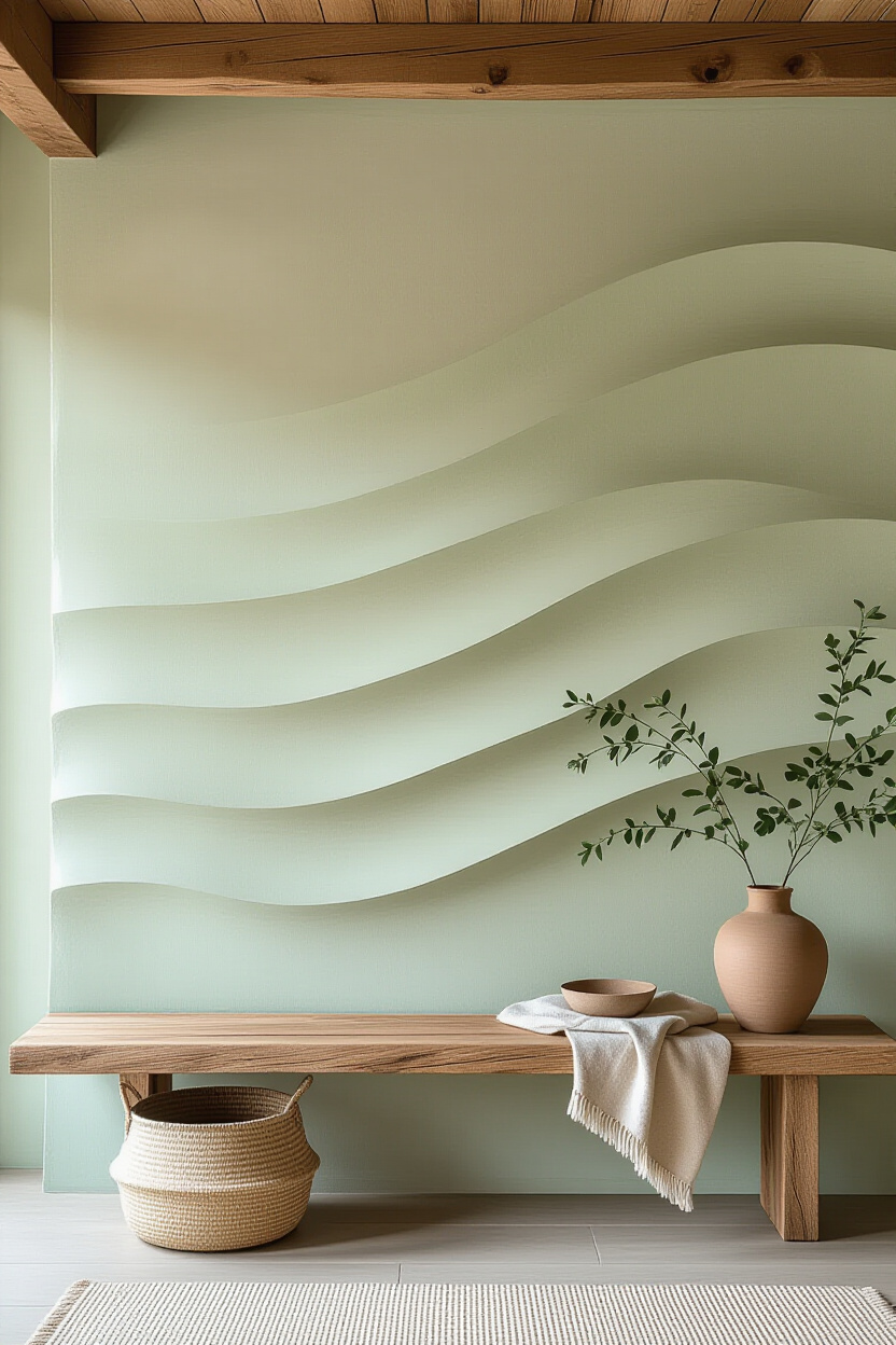 Sage Green Limewash Living Room Wall Paneling