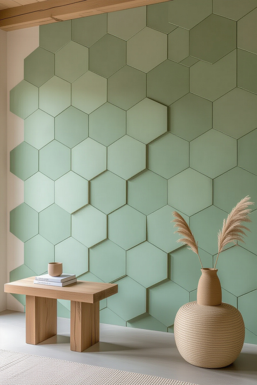 Sage Green Living Room 3D Accent Wall