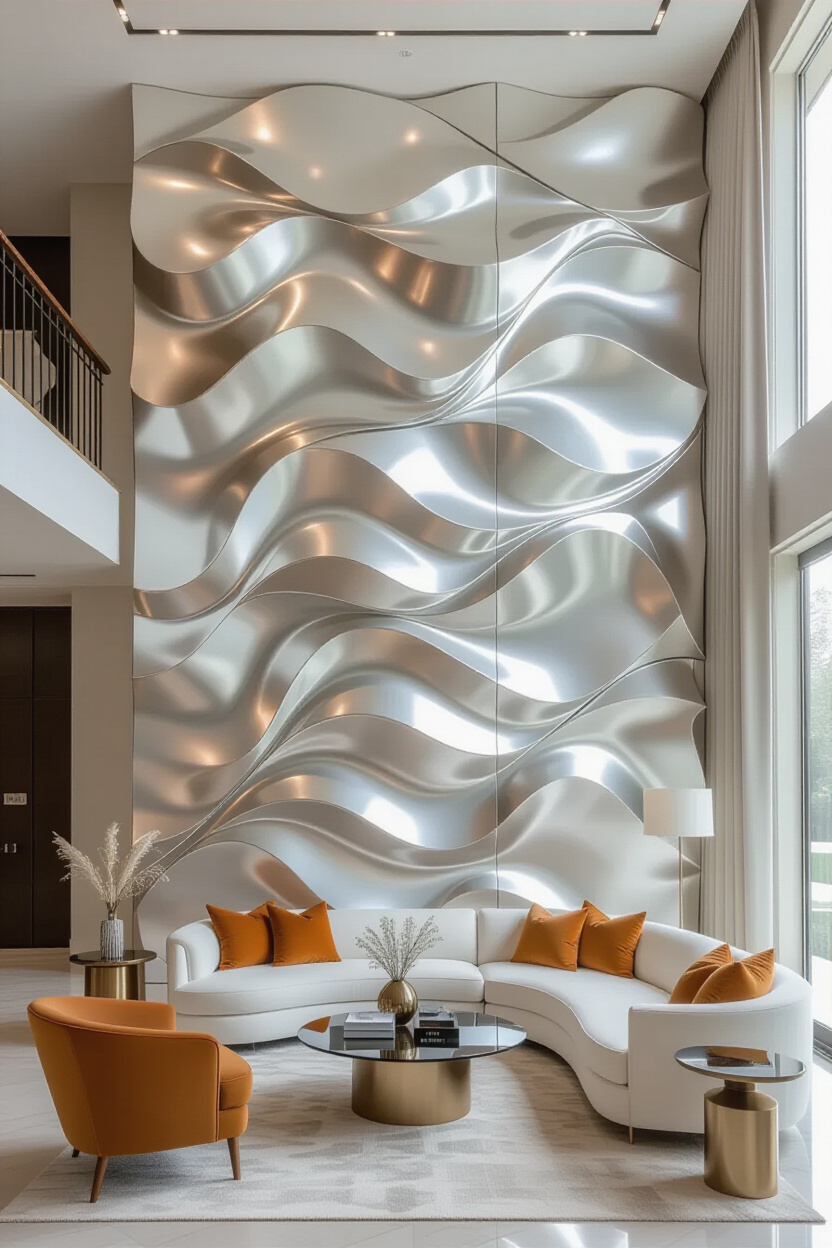Shimmering Silver Living Room 3D Accent Wall