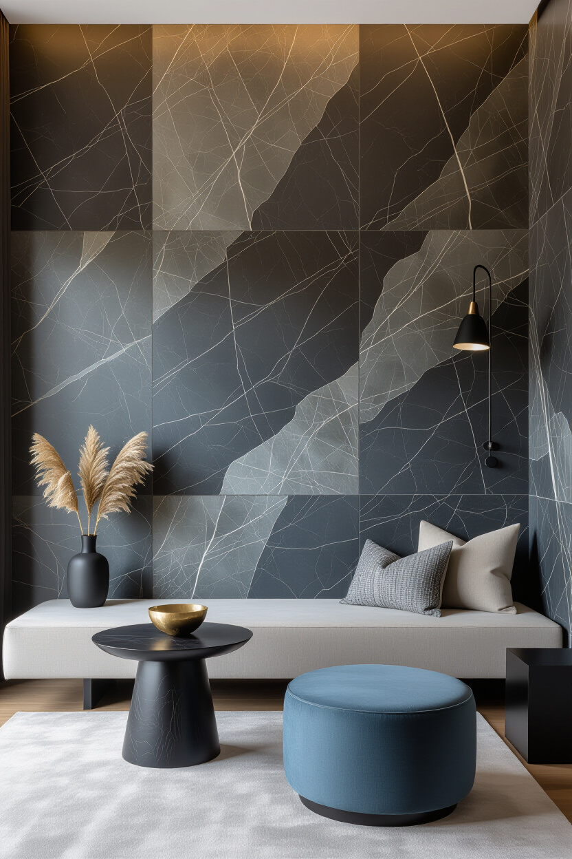 Slate Grey Living Room Textured Accent Wall