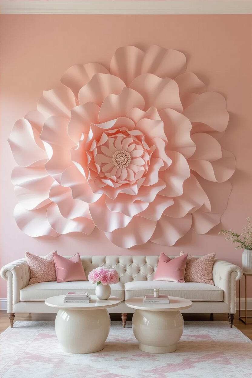 Soft Blush Pink Living Room Statement Wall