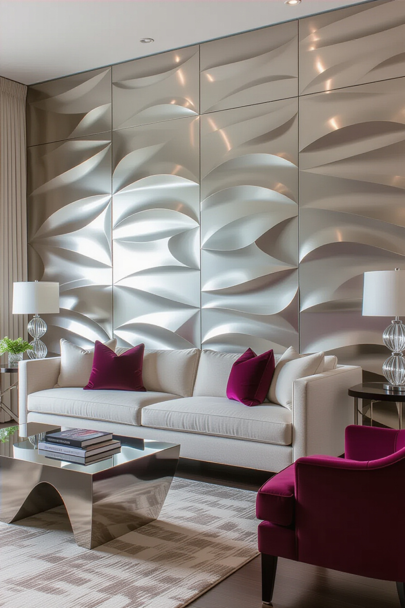 Soft Gray Living Room 3D Accent Wall