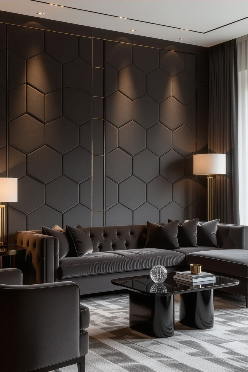 Soft Grey Velvet Living Room Wall Paneling