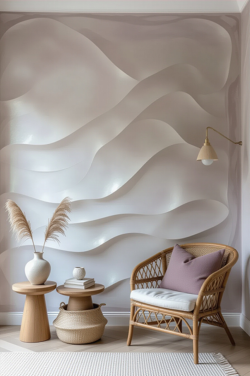 Soft Lavender Living Room Textured Accent Wall