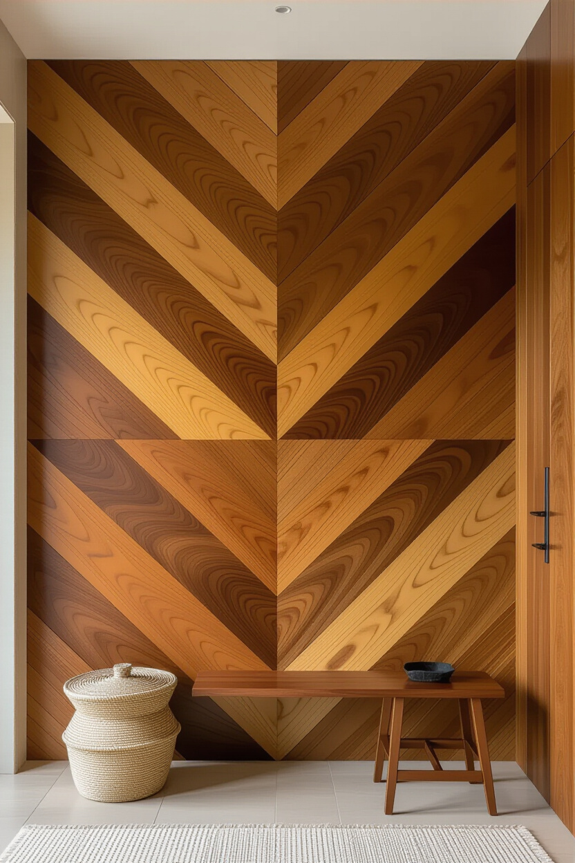 Sophisticated Teak Living Room Wood Wall