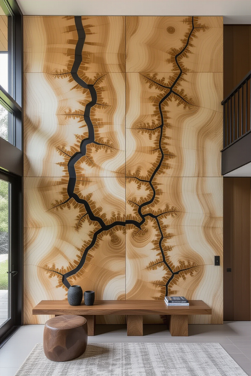 Stunning Spalted Living Room Wood Wall