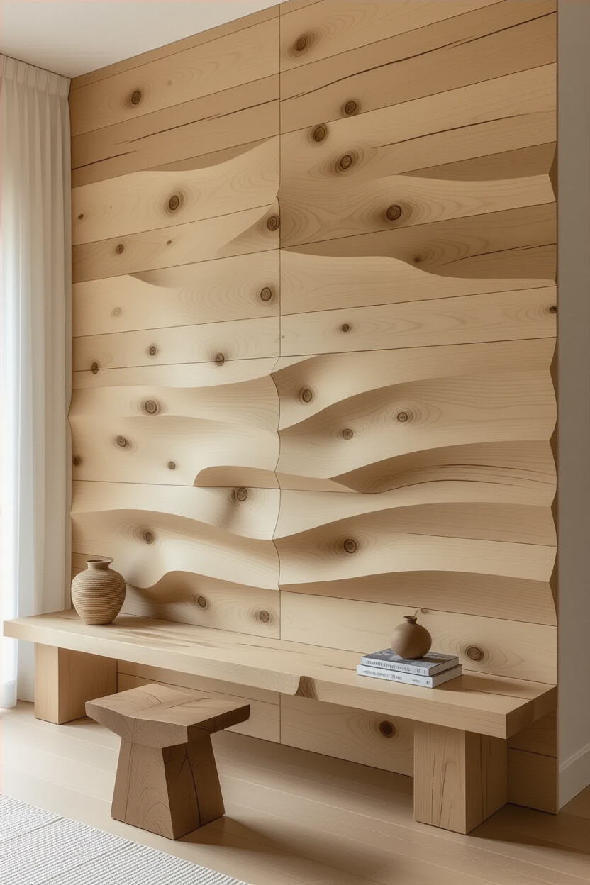 Textured Birch Living Room Wood Wall