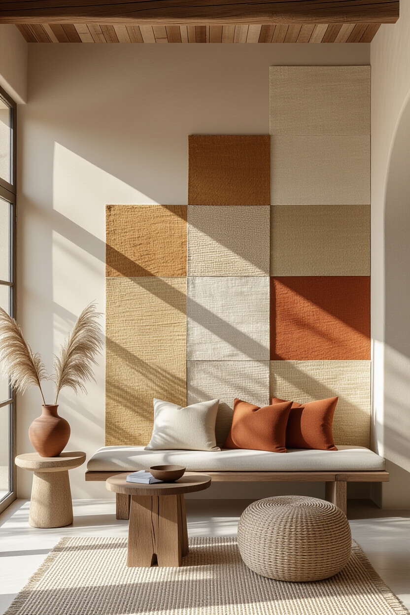 Textured Grasscloth Living Room Accent Wall