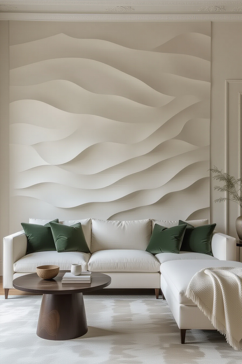 Textured White Plaster Living Room Wall Paneling