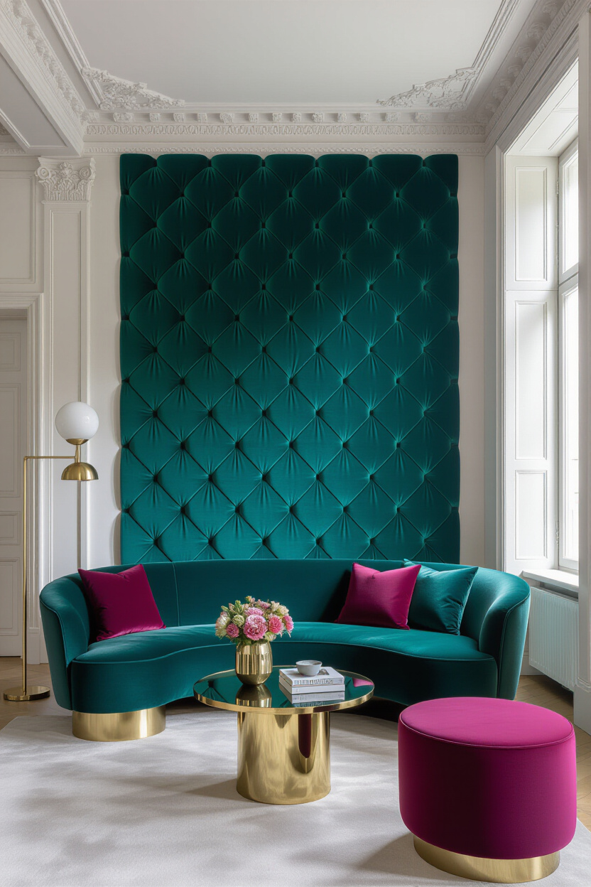 Velvet Teal Living Room 3D Accent Wall