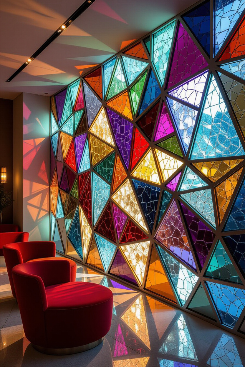 Vibrant Geometric Living Room 3D Accent Wall