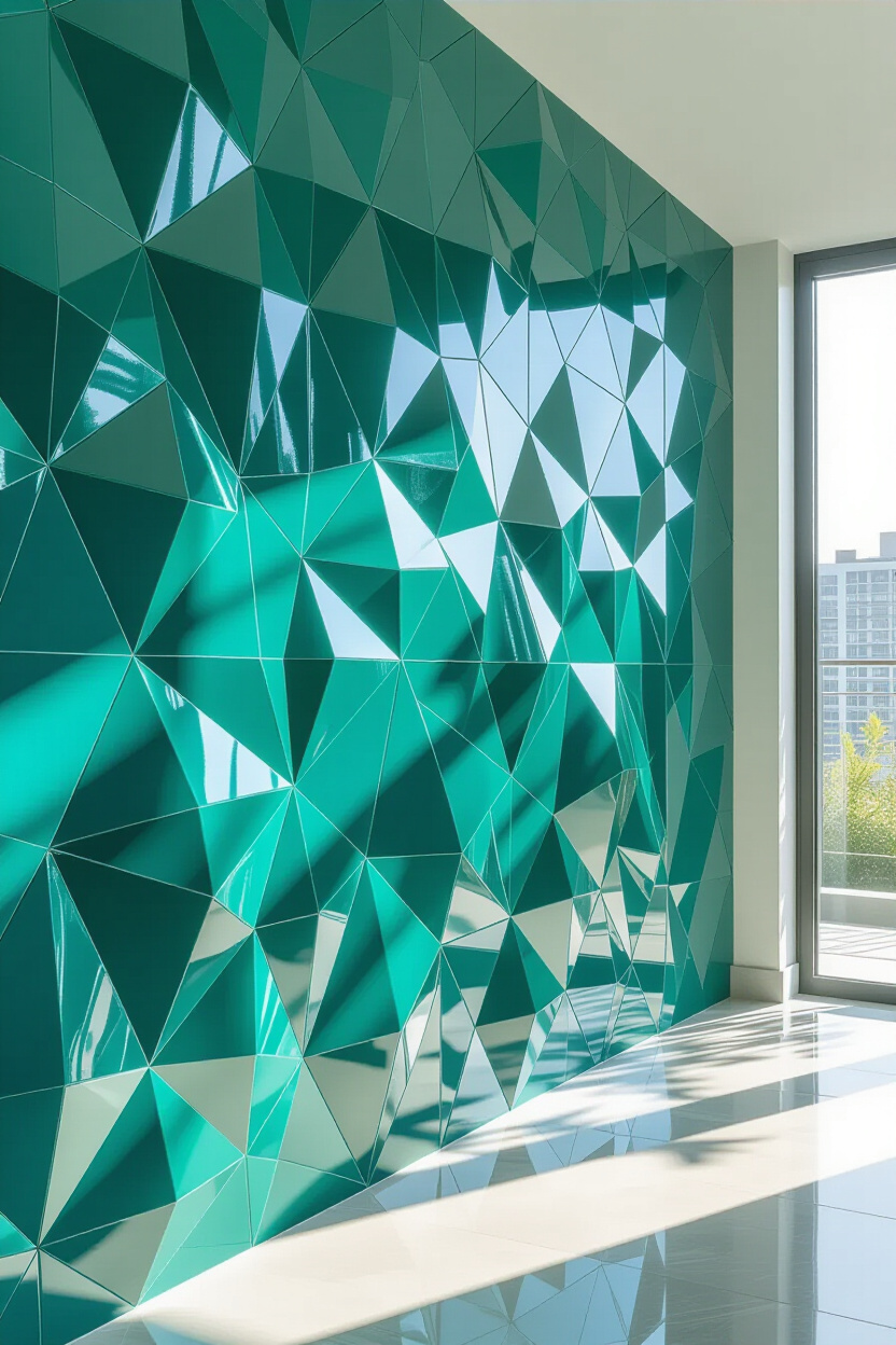Vibrant Teal Geometric Living Room Statement Wall