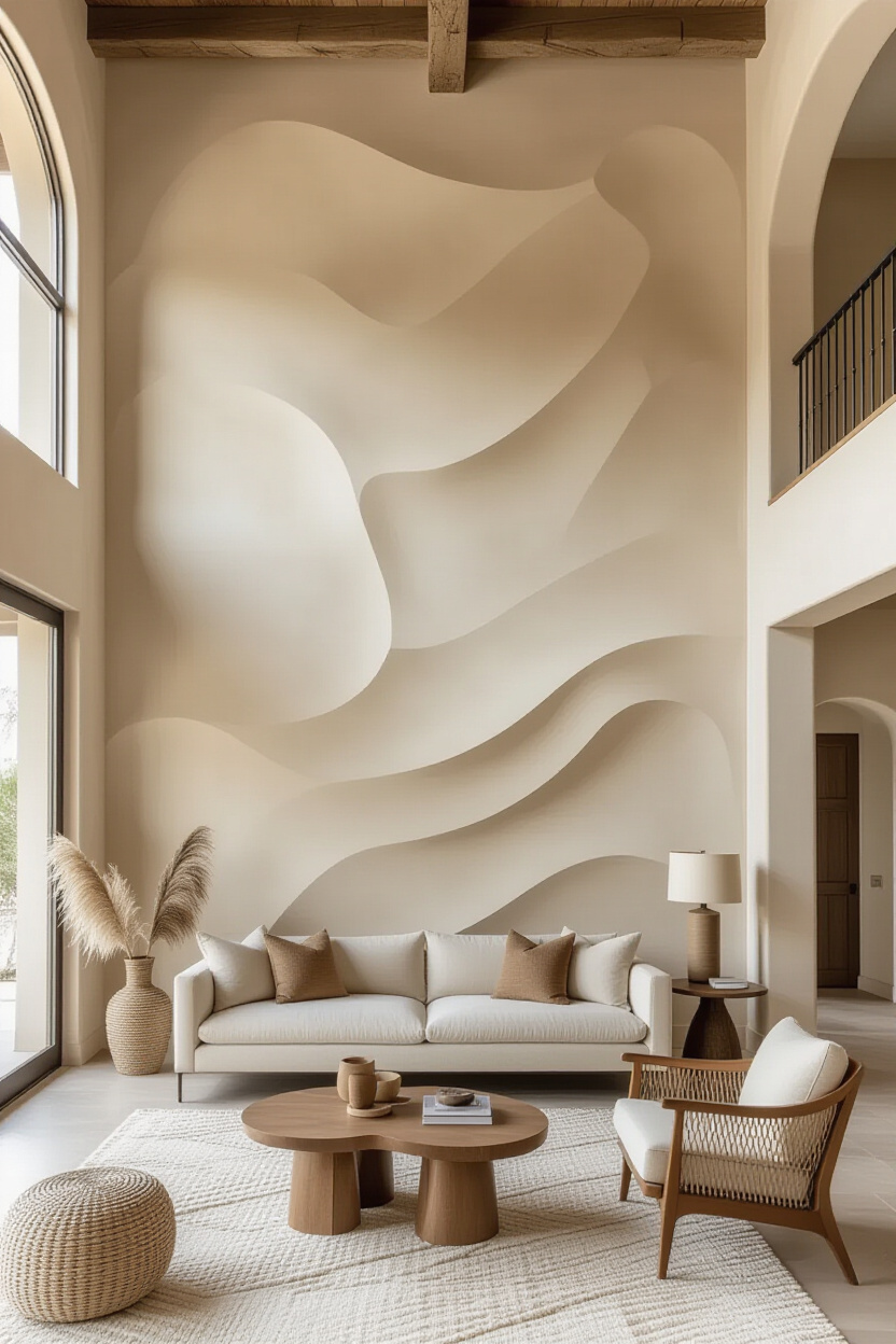 Warm Beige Living Room Accent Wall