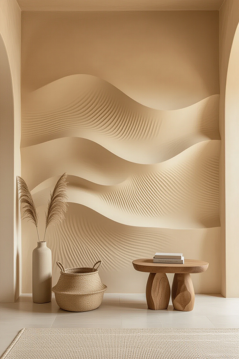 Warm Beige Living Room Textured Accent Wall