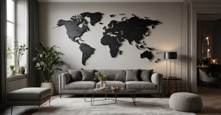 Geometric World Map for Modern Living Rooms