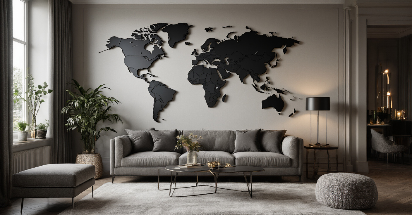 Geometric World Map for Modern Living Rooms
