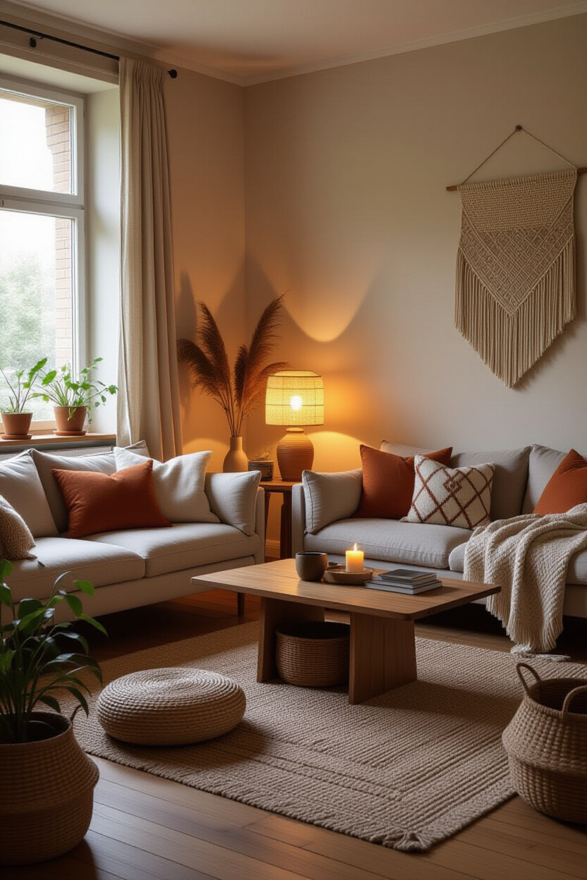 Cozy Boho Living Room: Inviting and Warm