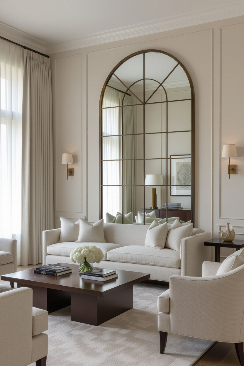 Arch Mirror Wall Decor Ideas for Elegant Living Rooms