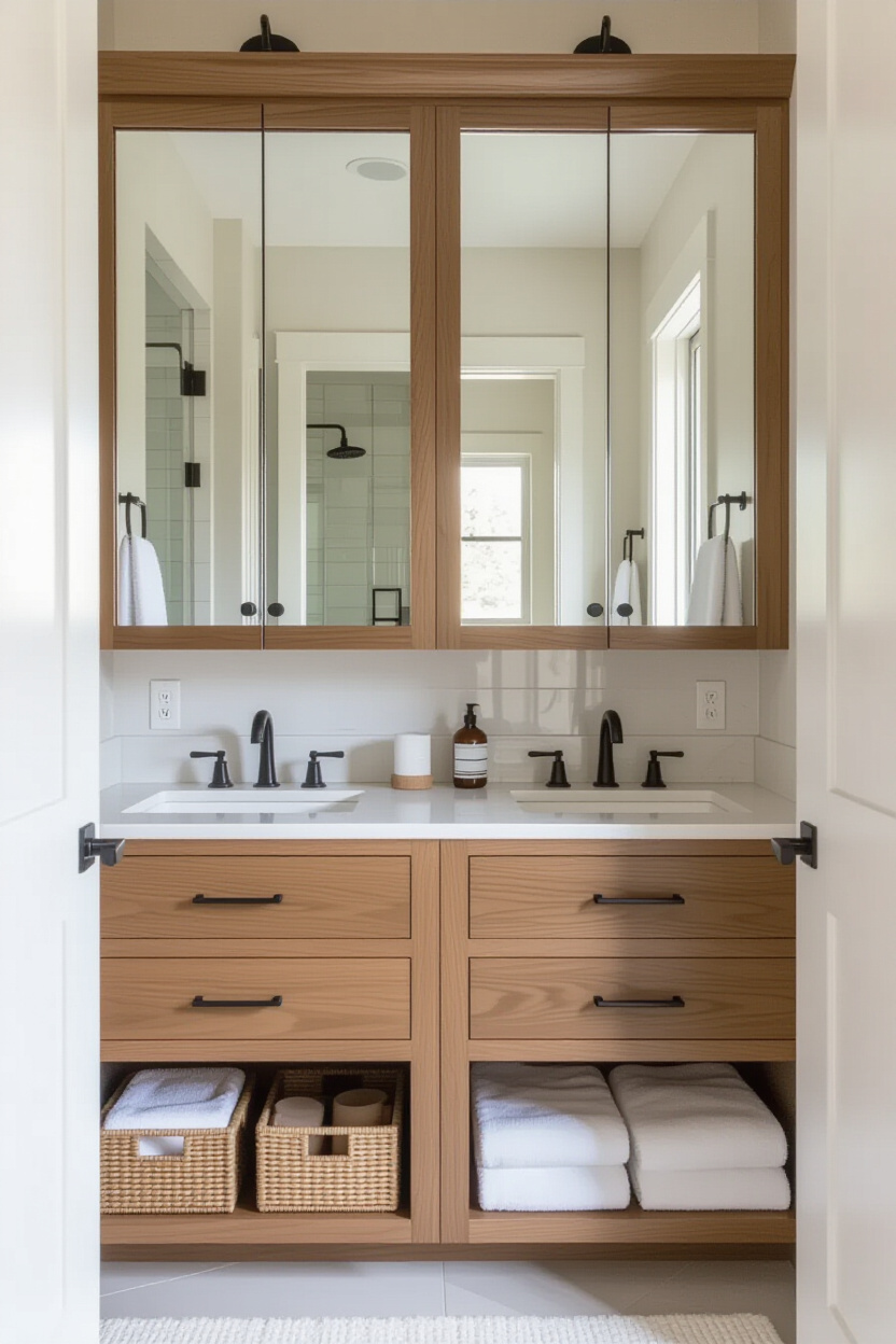 Bathroom Double Vanity Mirror with Storage for a Functional Look