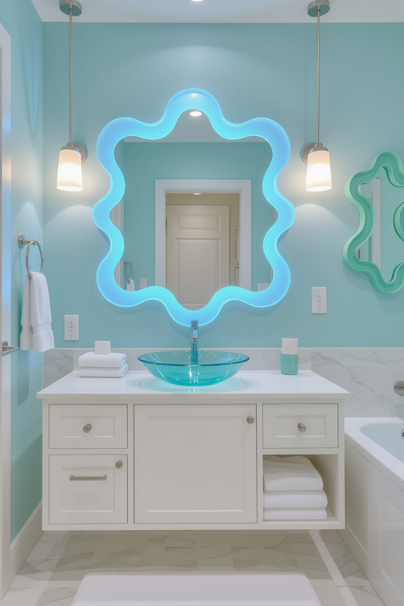 Blue and Green Wavy Mirrors: Ocean Wave Aesthetic