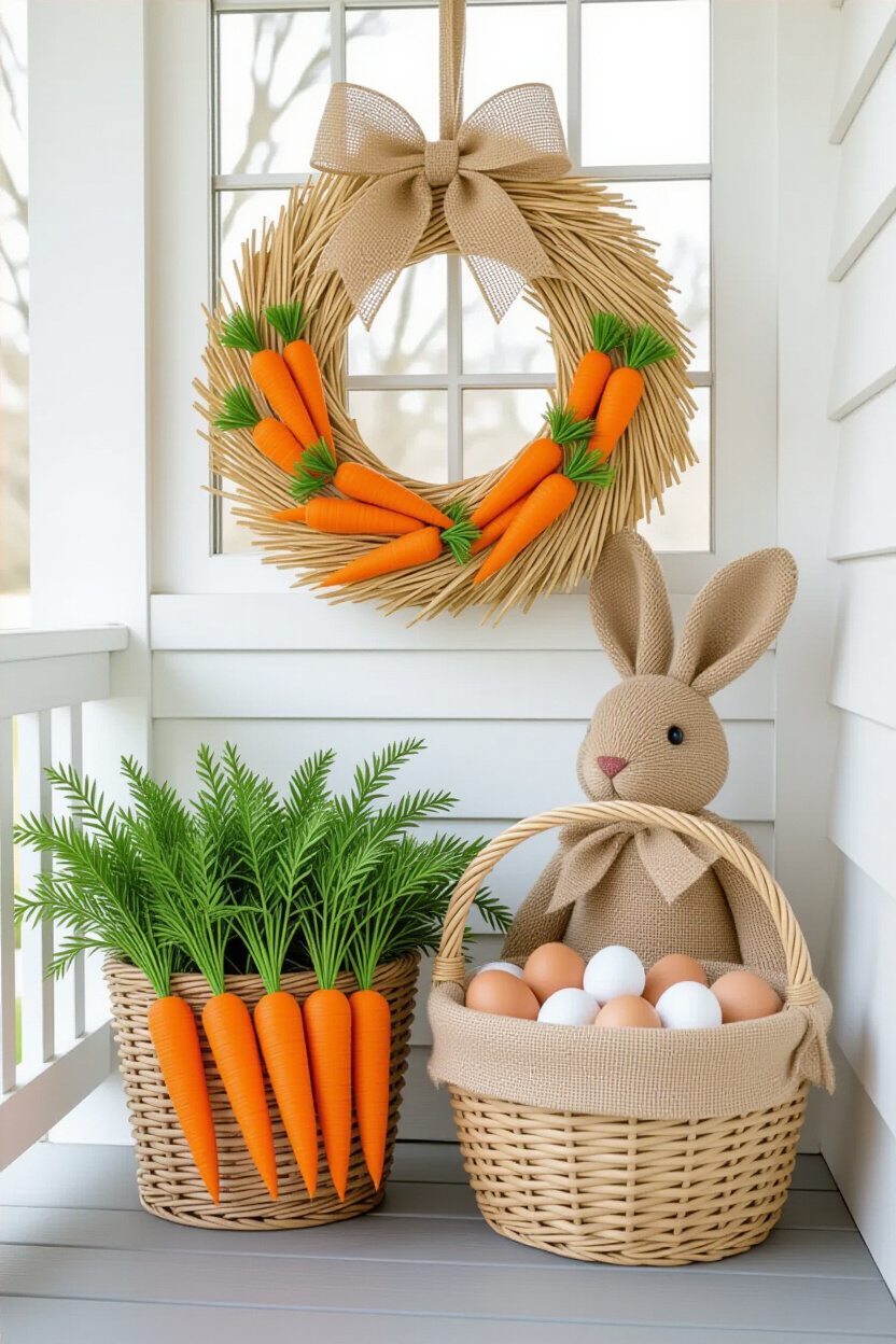 Charming Front Porch Easter Decorations Ideas Featuring Carrot Motifs