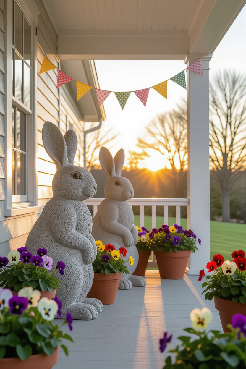 Easter Front Porch Decorations with Cute Bunny Styling