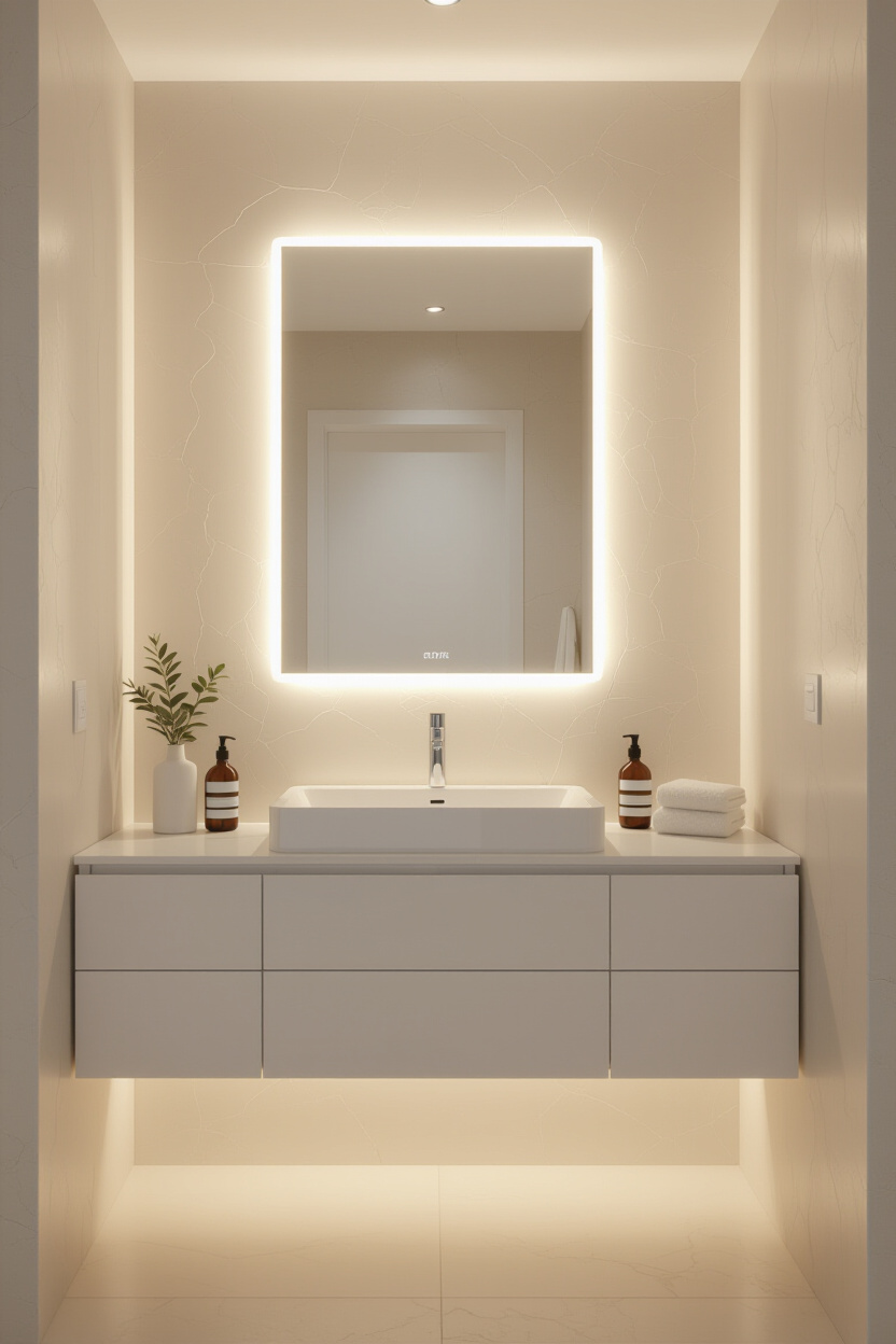 Frameless LED Vanity Mirror for Minimalist Modern Bathrooms